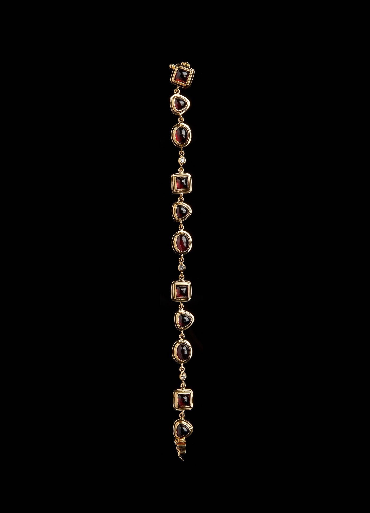 Flat view Garnet & Diamond Bracelet with box clasp - Darby Scott