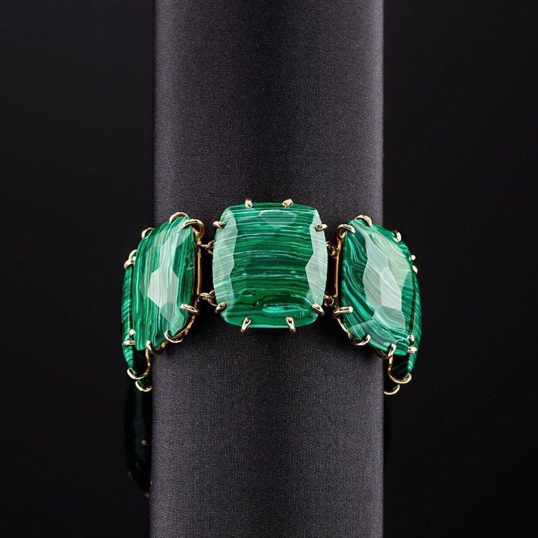 Malachite Cabochon Bracelet shown on form - Darby Scott