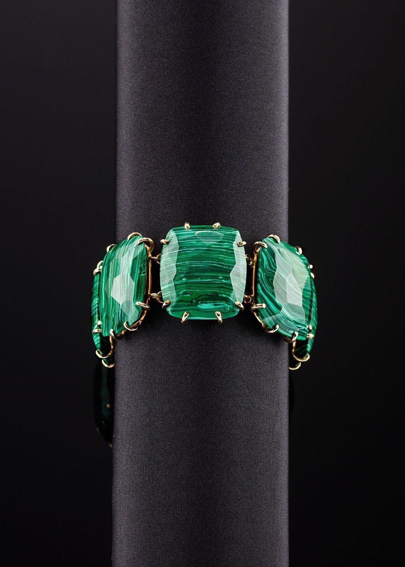 Malachite Cabochon Bracelet shown on form - Darby Scott