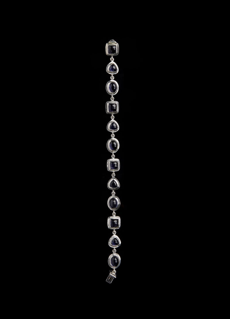 Flat view Iolite Gemstone Mosaic Sterling Silver Bracelet with box clasp - Darby Scott