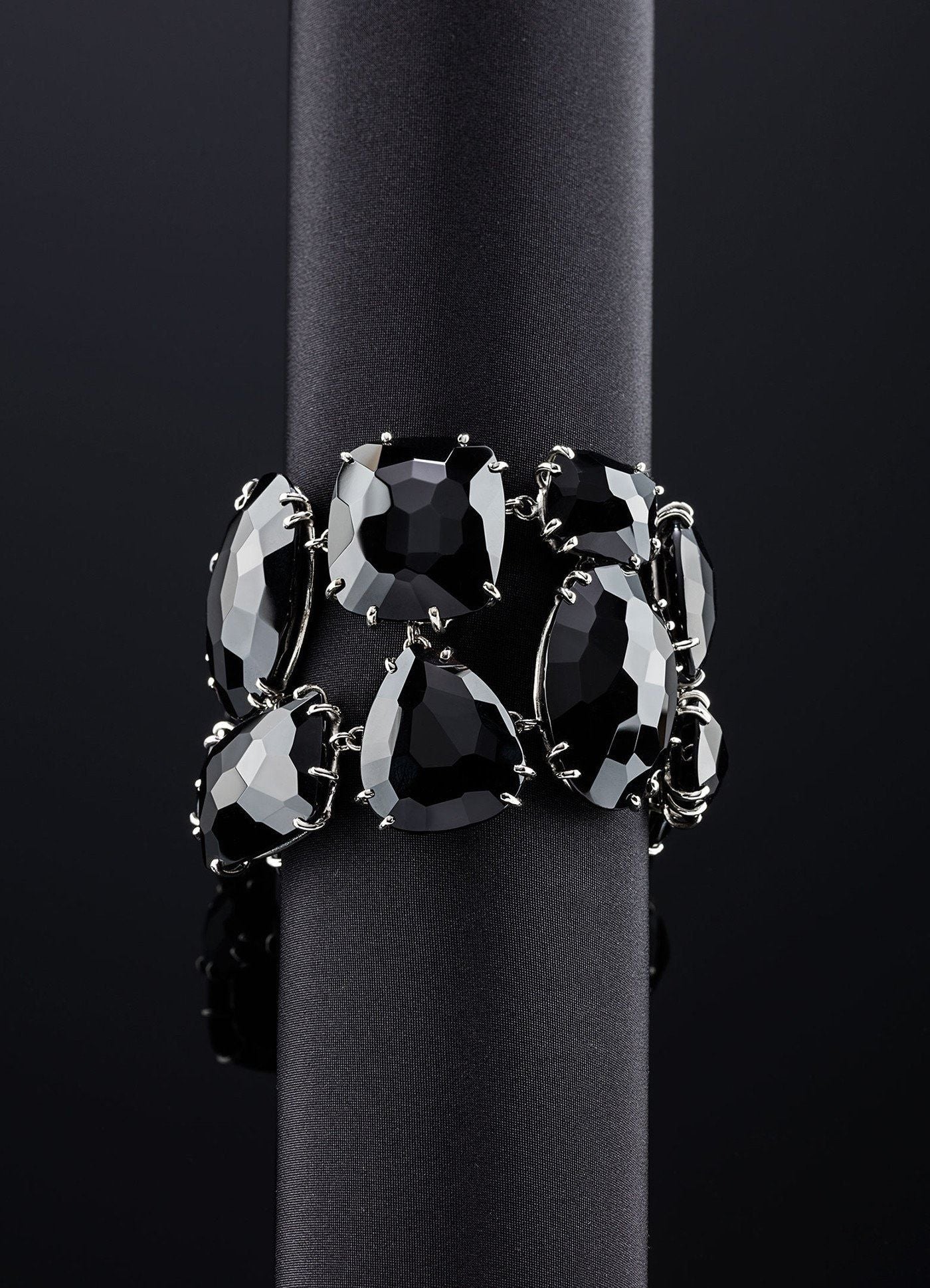 Black Onyx Cabochon Bracelet shown on black form - Darby Scott