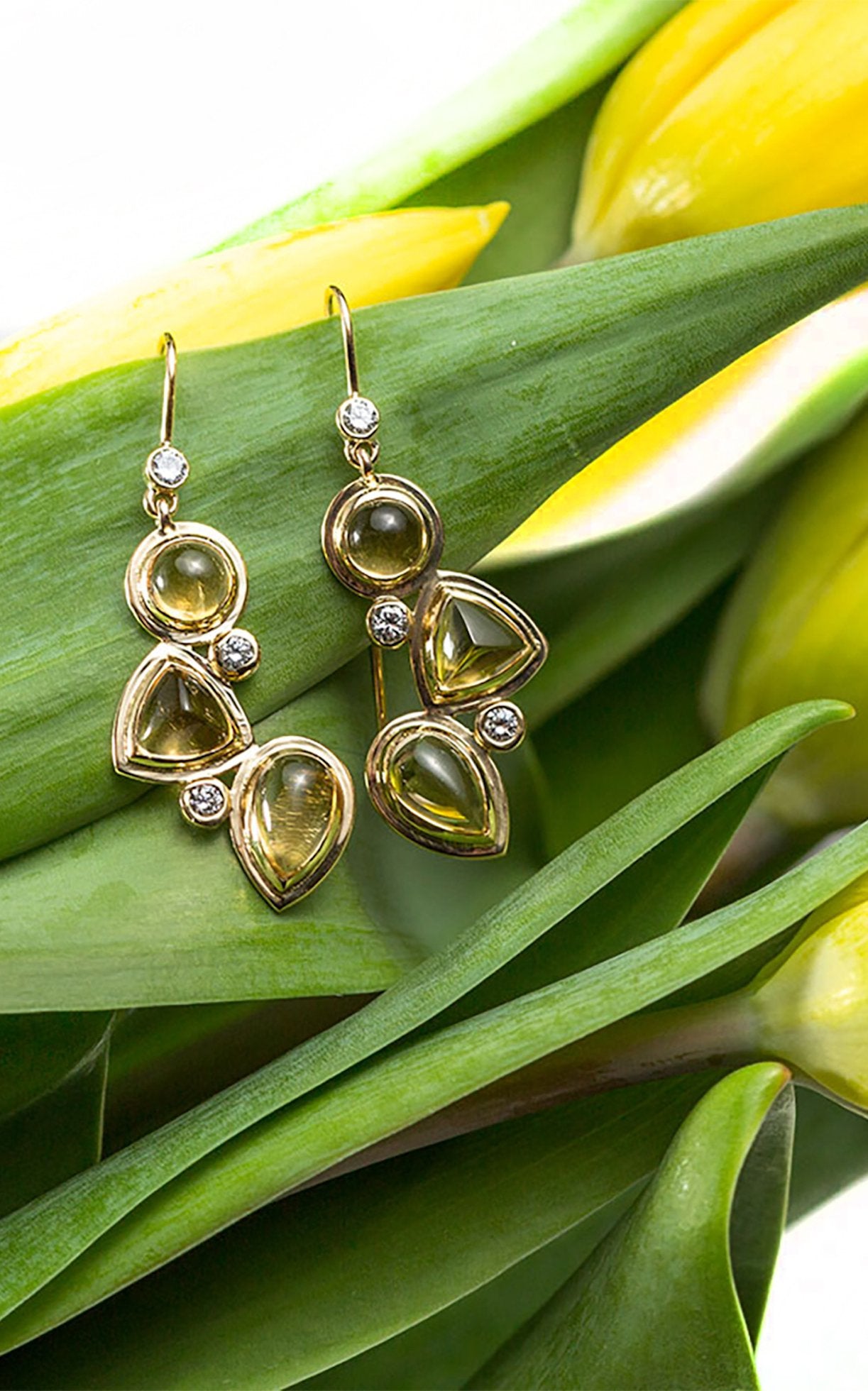 Citrine & Diamond Mosaic Earrings with Tulips - Darby Scott