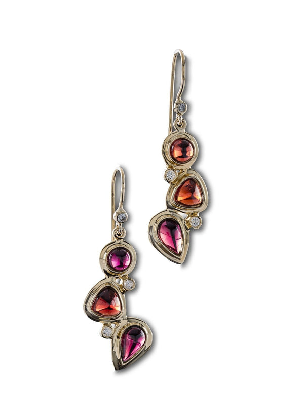 Garnet & Diamond 3 stone mosaic earrings with French wire backs - Darby Scott