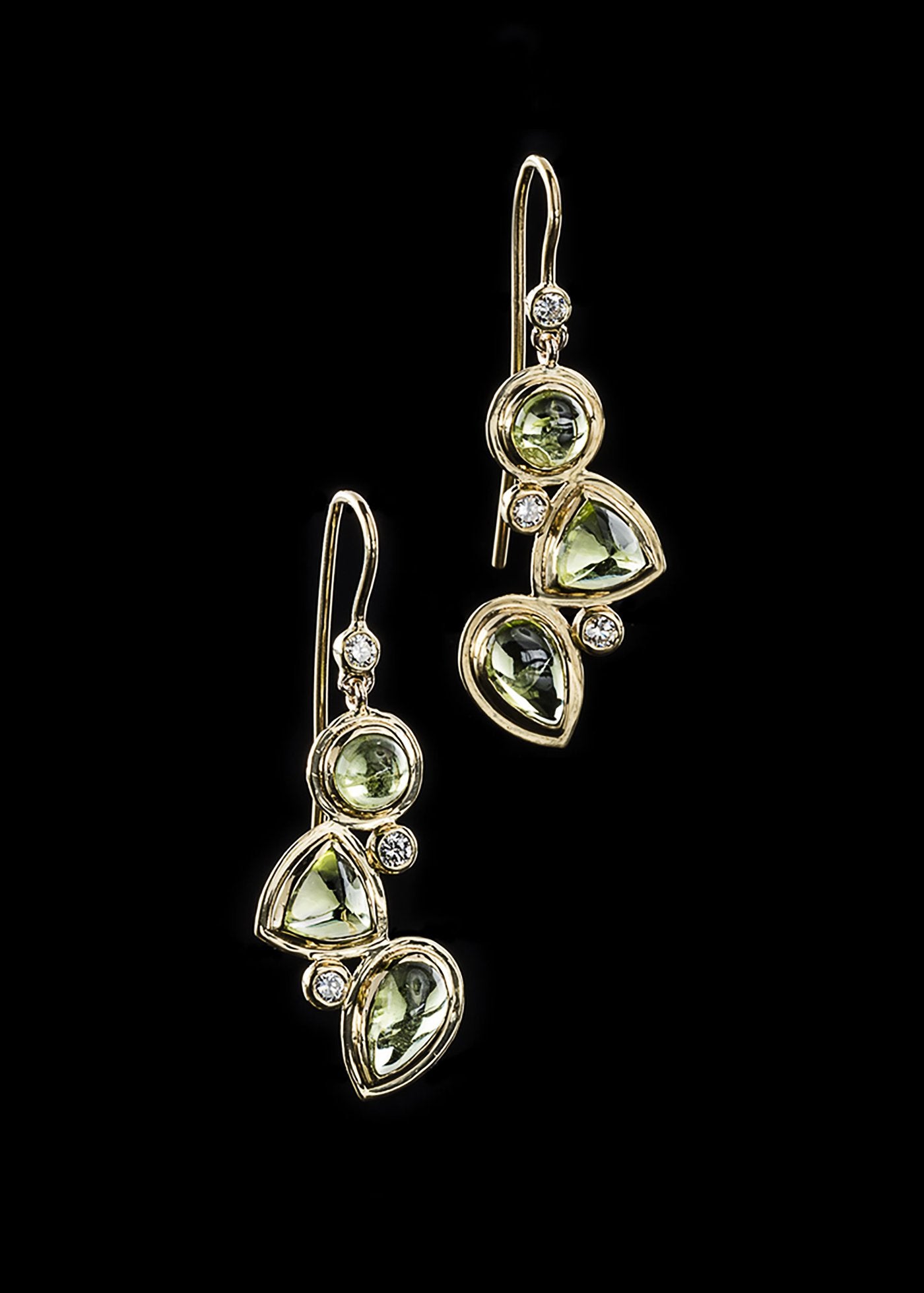 Peridot & Diamond 18K Yellow Gold 3 Stone Mosaic Earrings - Darby Scott