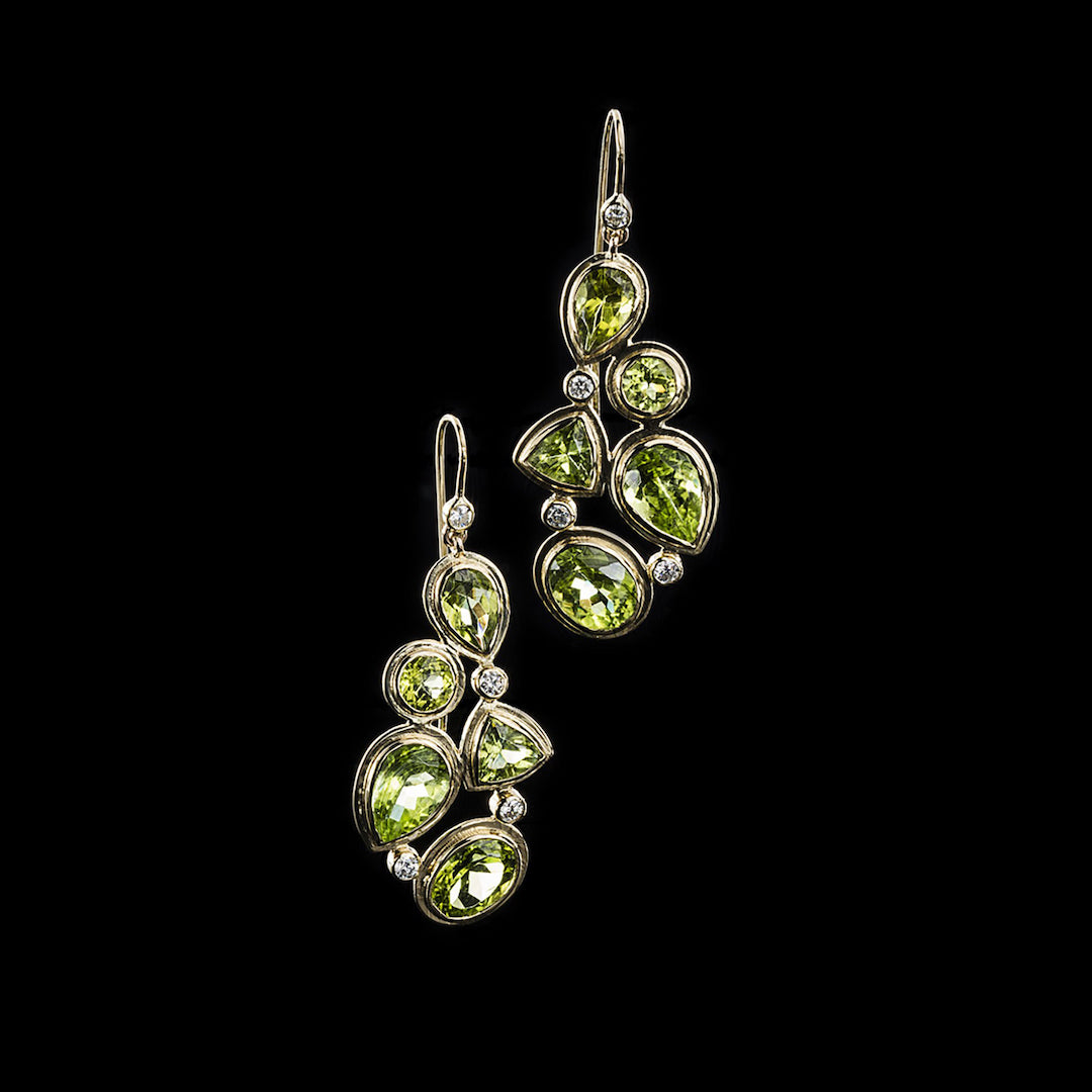 5 Stone Mosaic Earrings with Peridot & Diamond & 18K Yellow Gold - Darby Scott