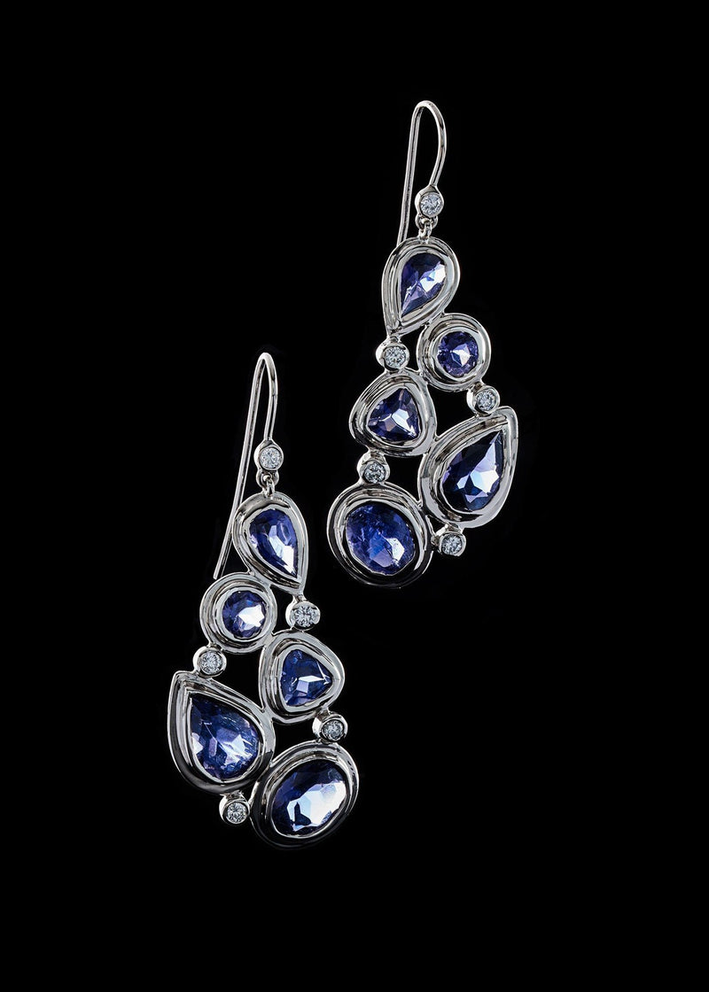 Iolite & Diamond 5 stone Mosaic Sterling Silver Earrings - Darby Scott