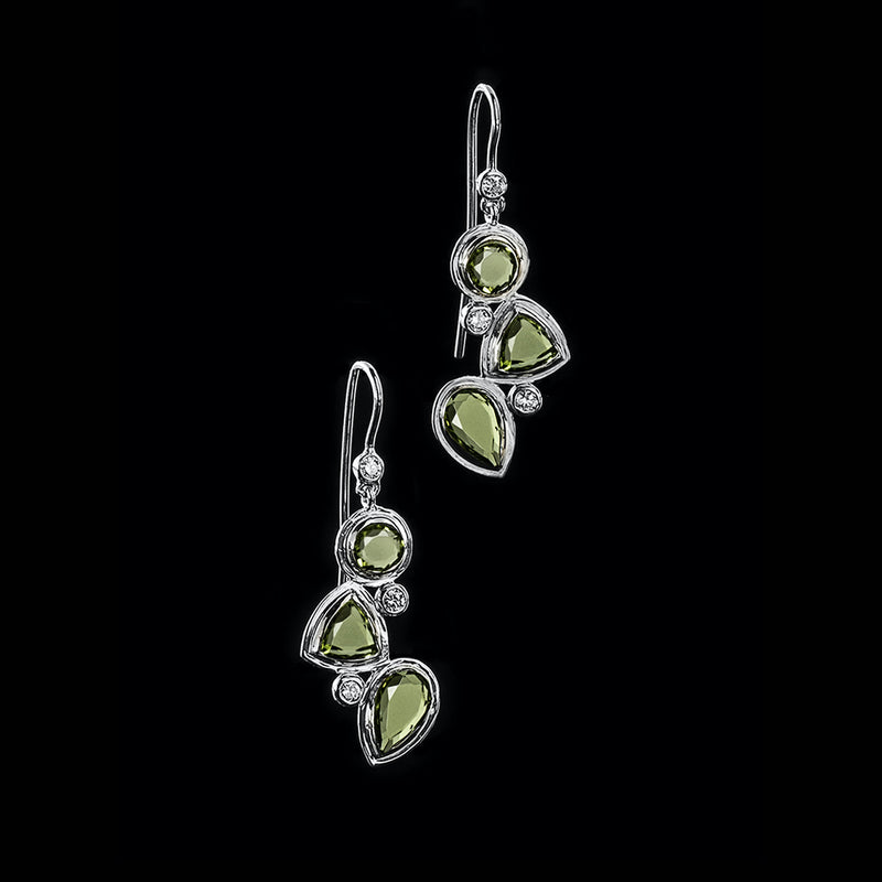 Peridot & Diamond Sterling Silver Mosaic 3 Stone earrings - Darby Scott   