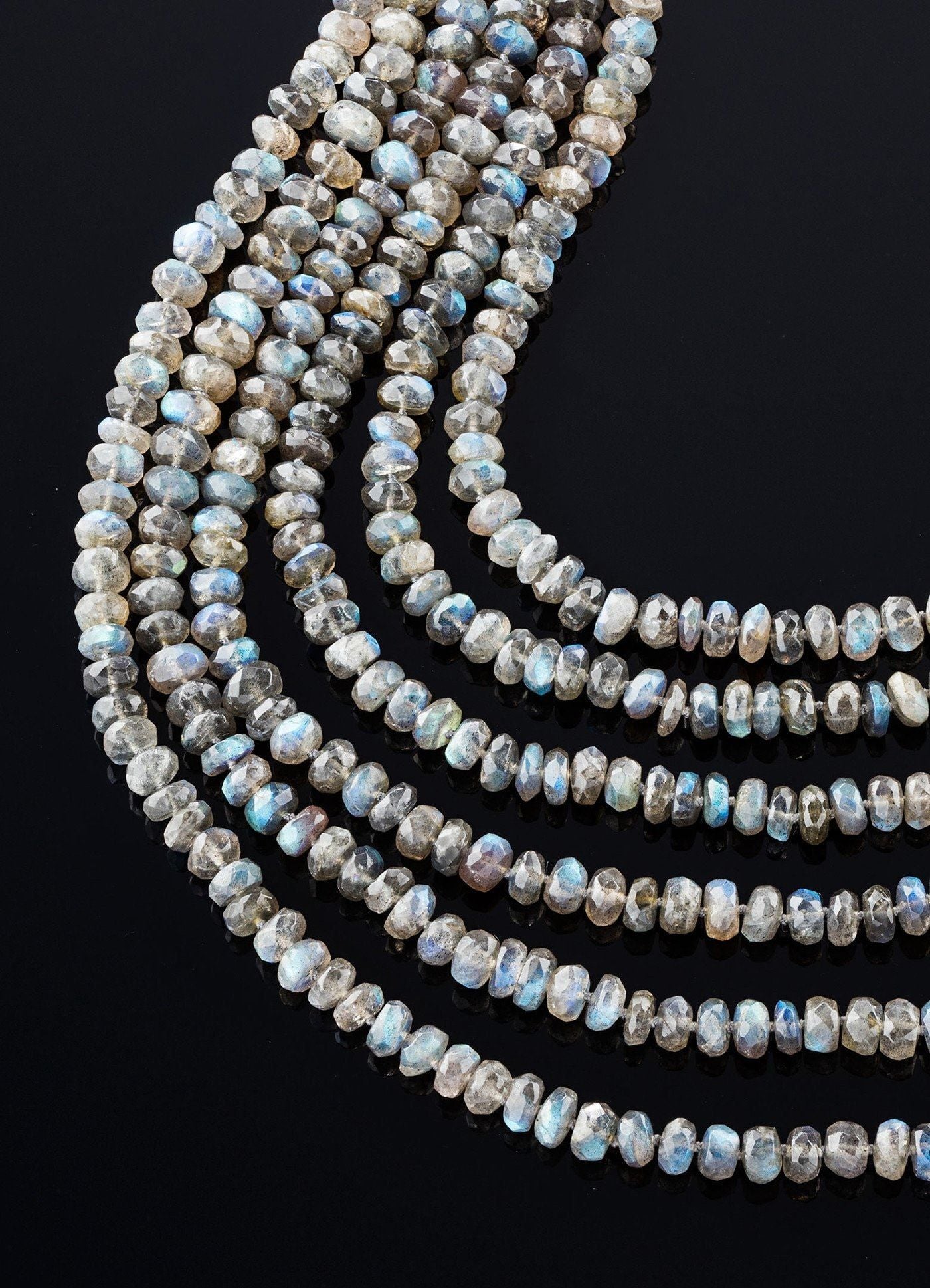 JaipurJewels Natural 3-Strand Onyx & Labradorite Necklace - 485 Carats Round Beads 22 Inch