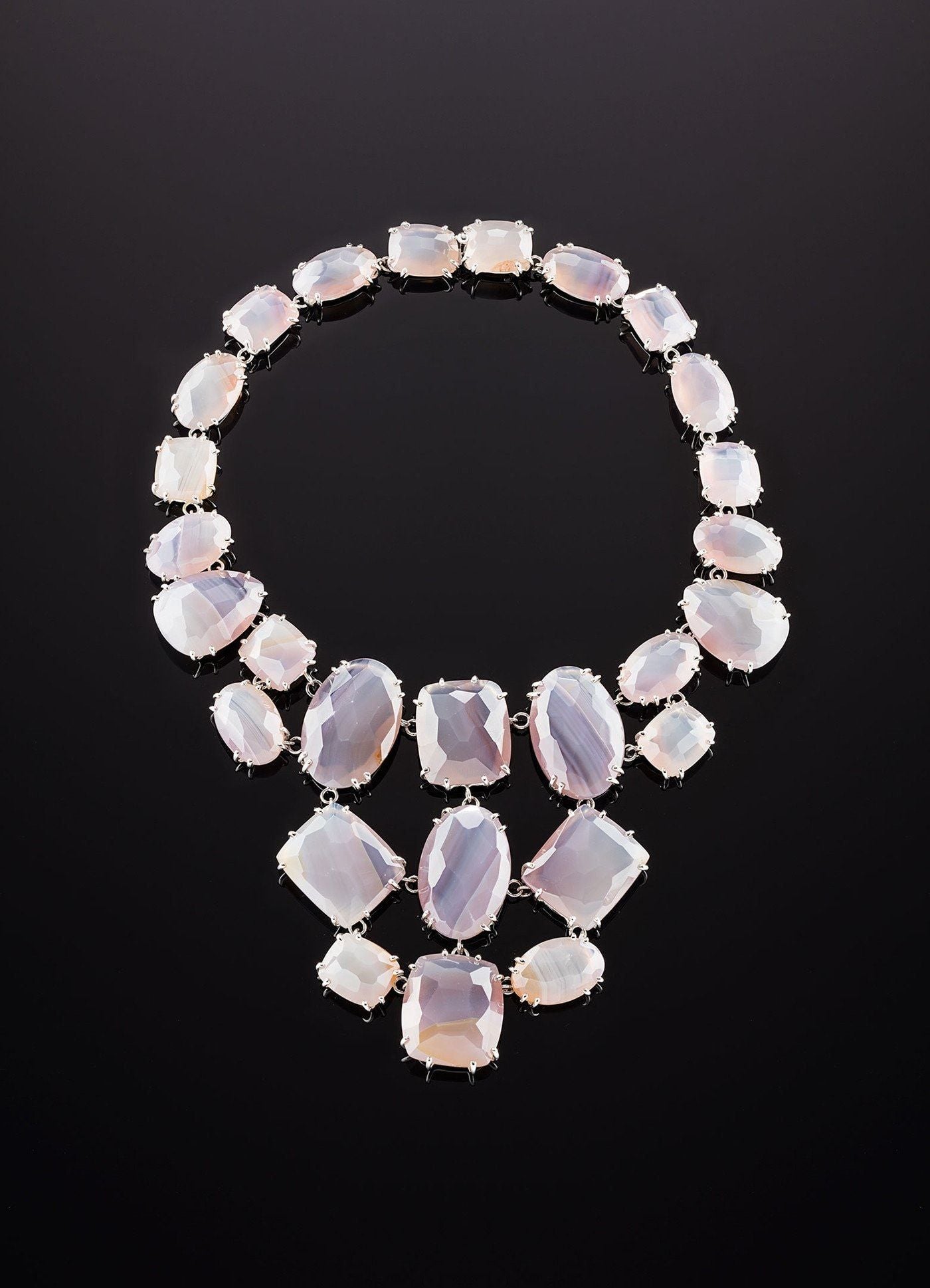 Grey Agate Bib Necklace with hidden clasp - Darby Scott