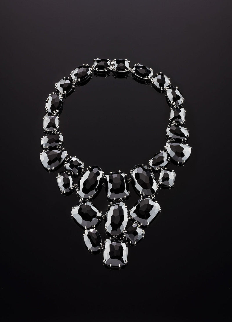Lay down view of Black Onyx Bib Style Necklace with hidden clasp - Darby Scott
