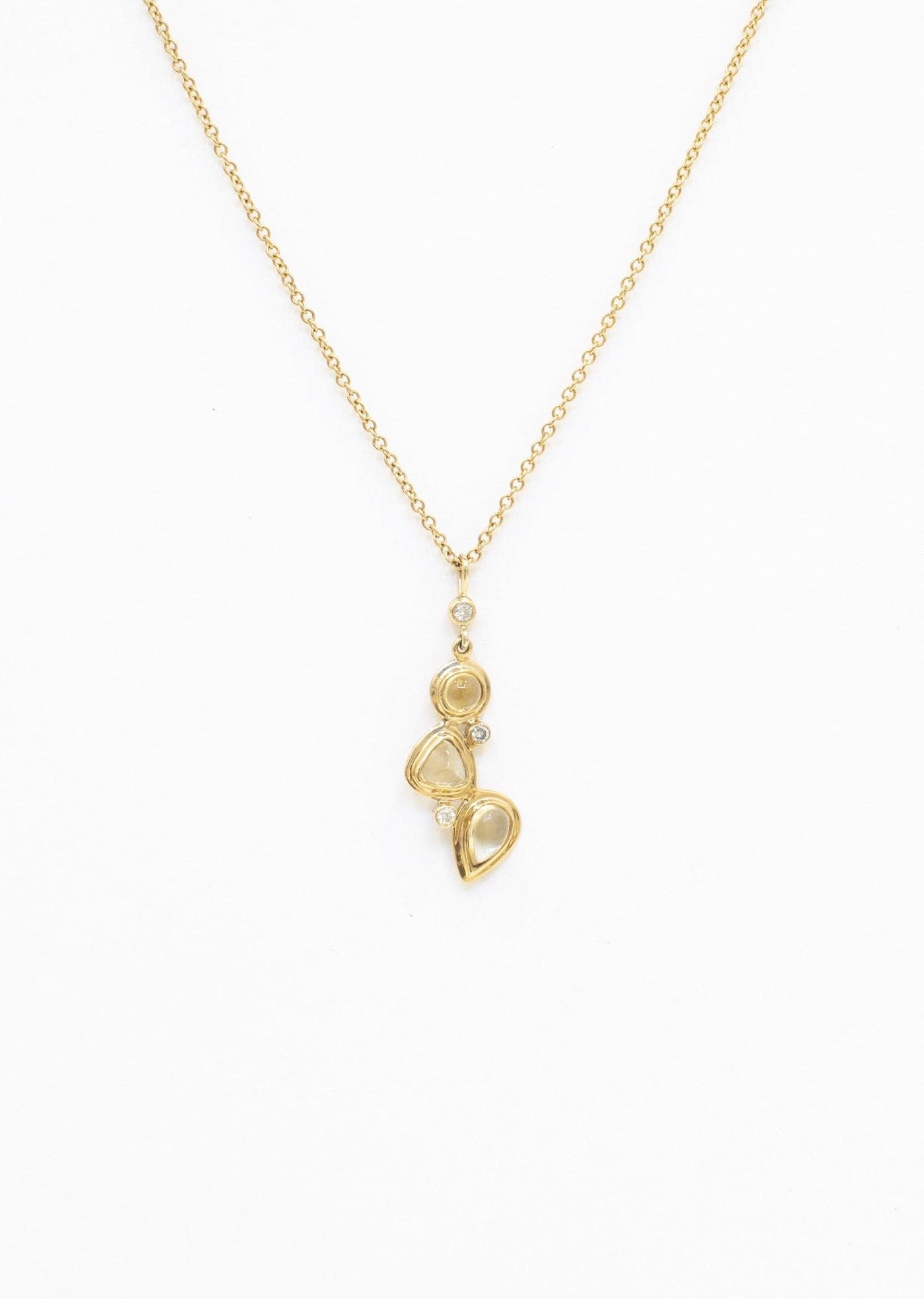 Citrine & Diamond 3 stone Mosaic Pendant in 14K yellow gold, white background - Darby Scott