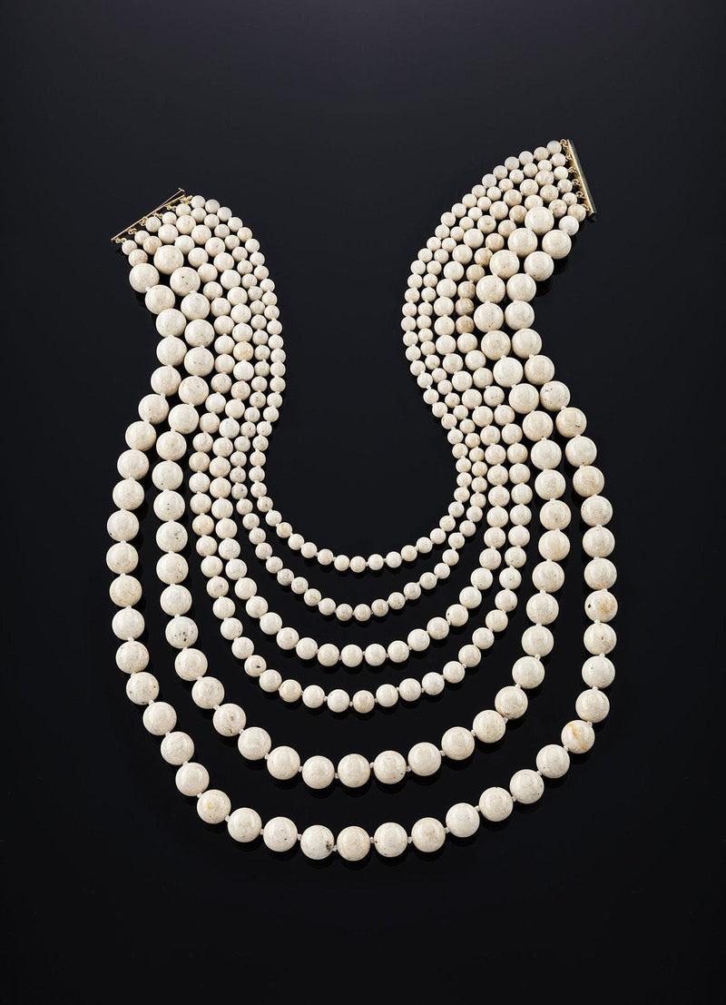 Cream Jade necklace, 14K yellow gold bar clasp- Darby Scott