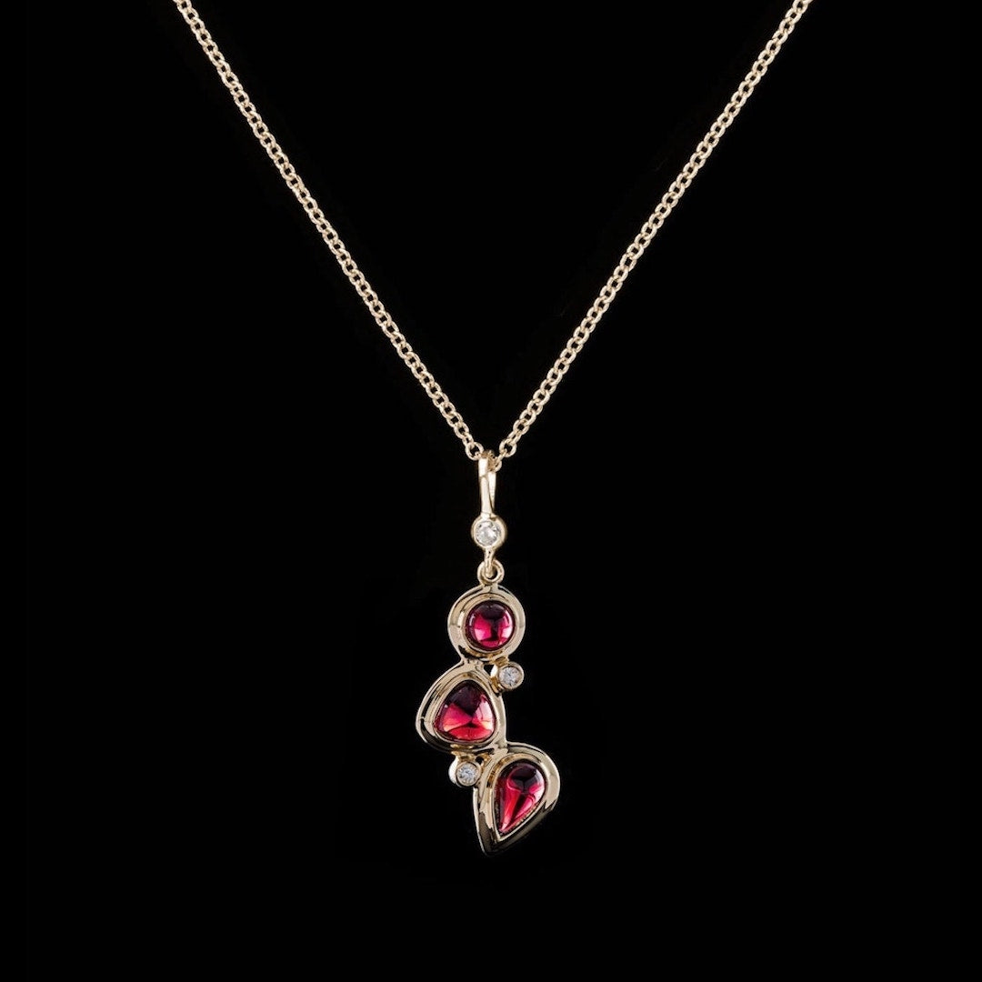 Garnet & Diamond Mosaic 3 Stone Pendant and 14K Yellow Gold Chain - Darby Scott