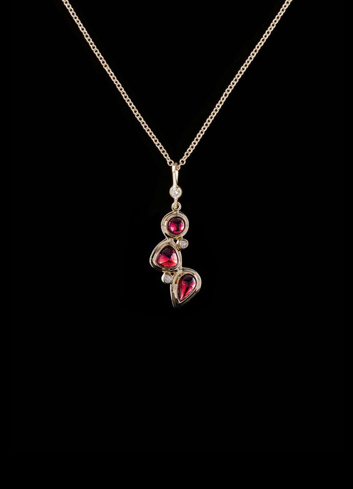 Garnet & Diamond Mosaic 3 Stone Pendant and 14K Yellow Gold Chain - Darby Scott