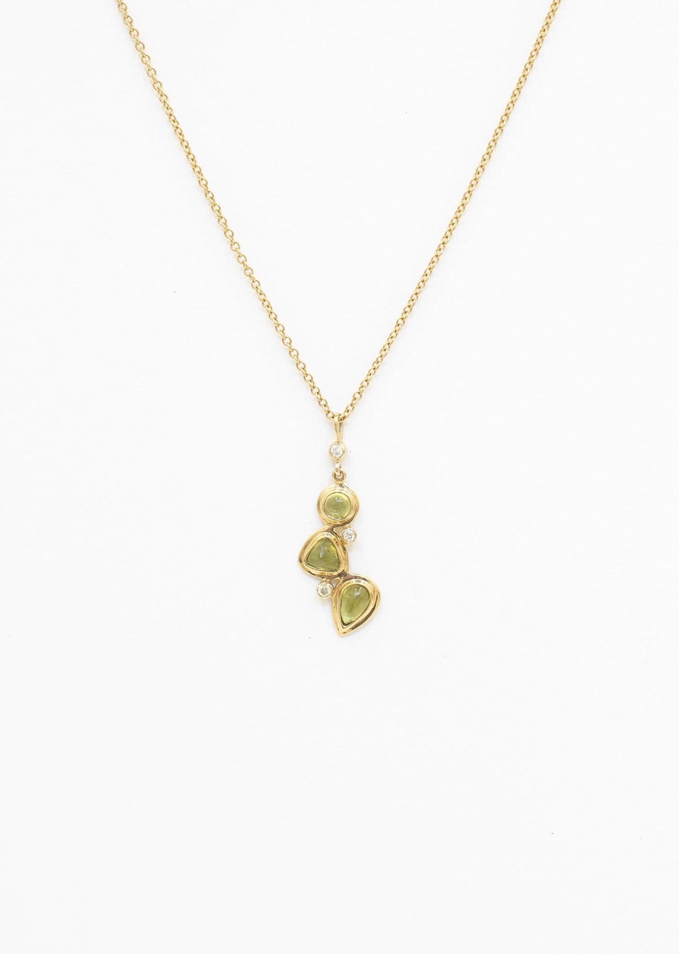 3 Stone Peridot & Diamond Mosaic Pendant on 14K Yellow Gold Chain - Darby Scott