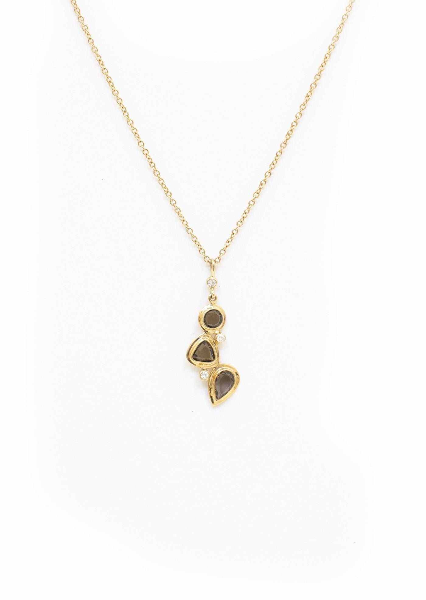 Mosaic Pendant set with 3 Stone Smokey Topaz, Diamond Accents in Yellow Gold - Darby Scott