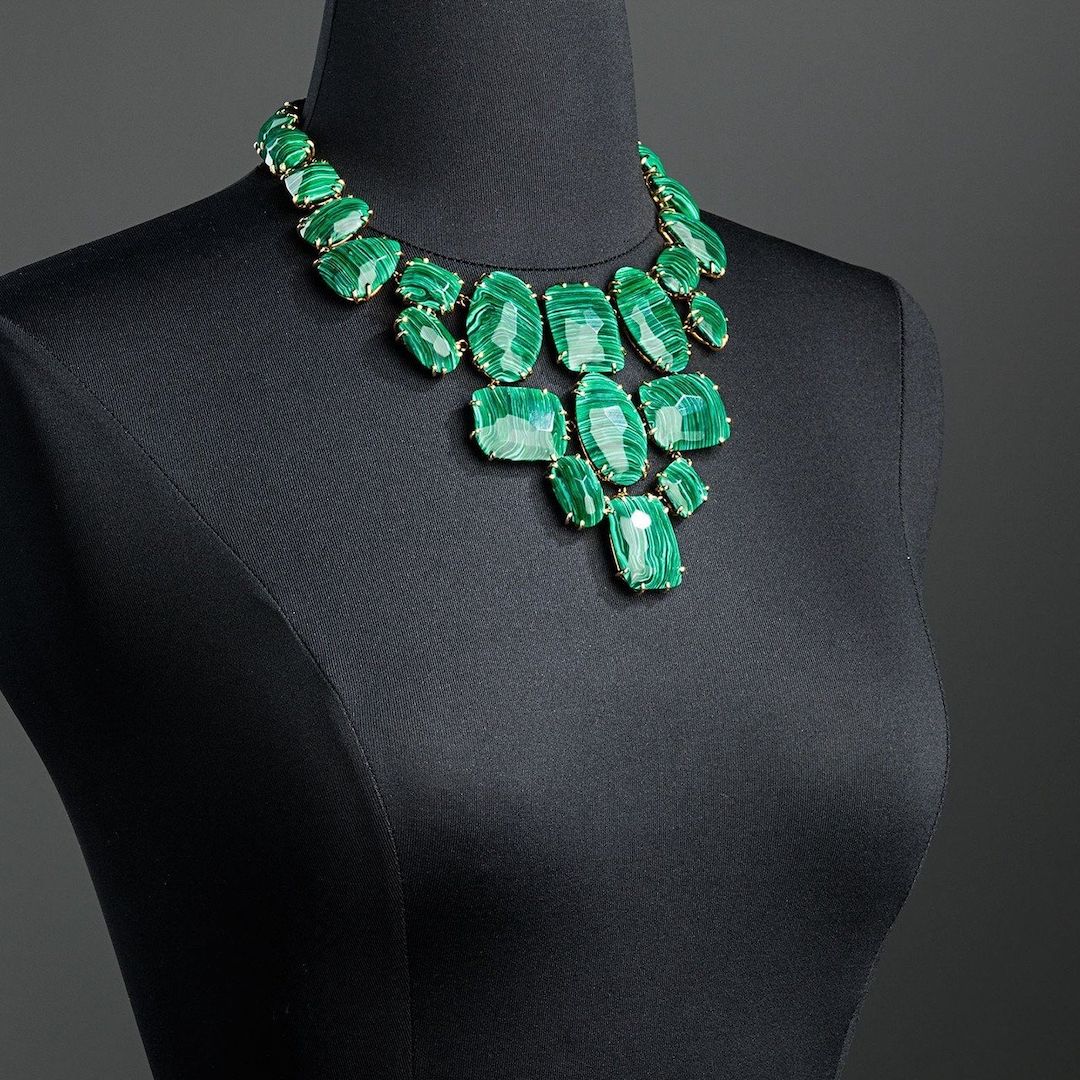 Malachite Bib Style Necklace with 14K yellow gold setting - Darby Scott