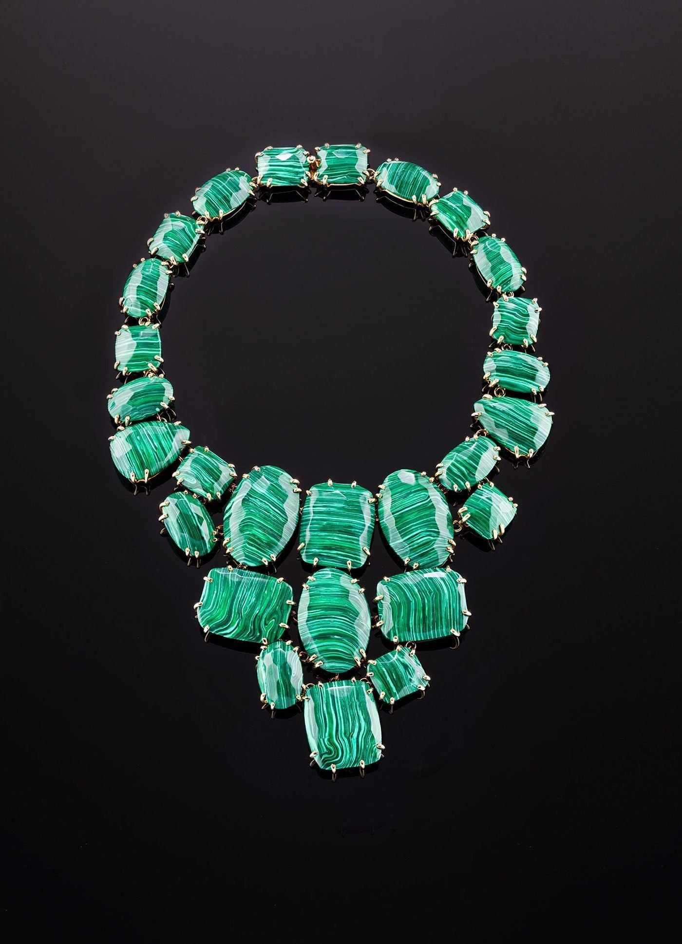 Flat View Malachite Bib Style Necklace with hidden clasp - Darby Scott