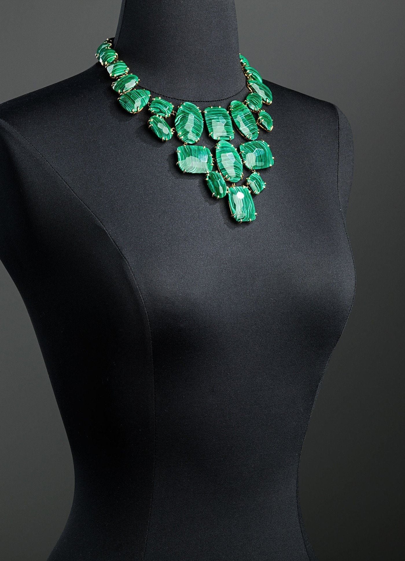 Malachite Bib Style Necklace with 14K yellow gold setting - Darby Scott