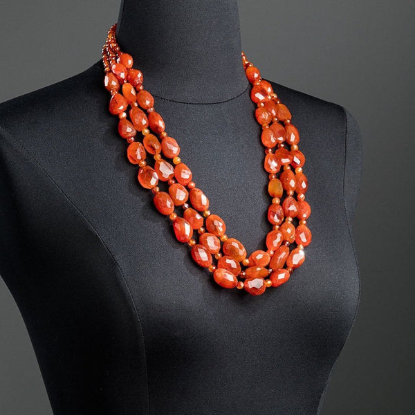 3 strand Carnelian Necklace shown on mannequin form - Darby Scott