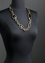 Smokey Topaz & Antiqued Brass Chain Link Necklace on Mannequin - Darby Scott