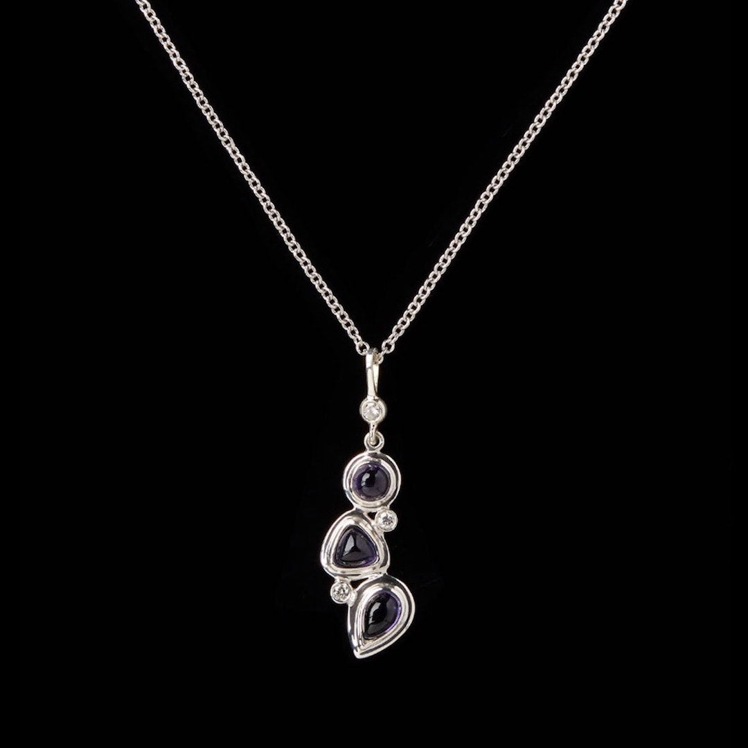 Iolite & Diamond Mosaic 3 Stone Pendant in Sterling Silver - Darby Scott