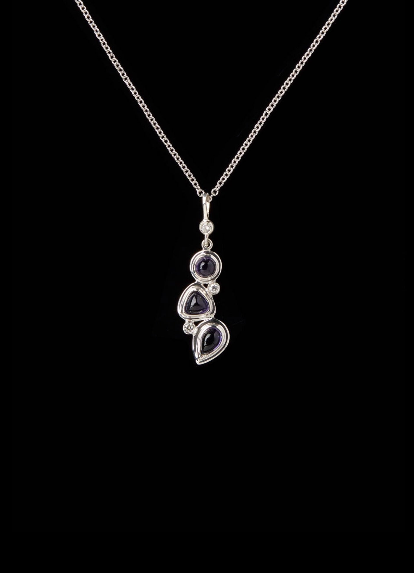 Iolite & Diamond 3 stone Mosaic Sterling Pendant - Darby Scott