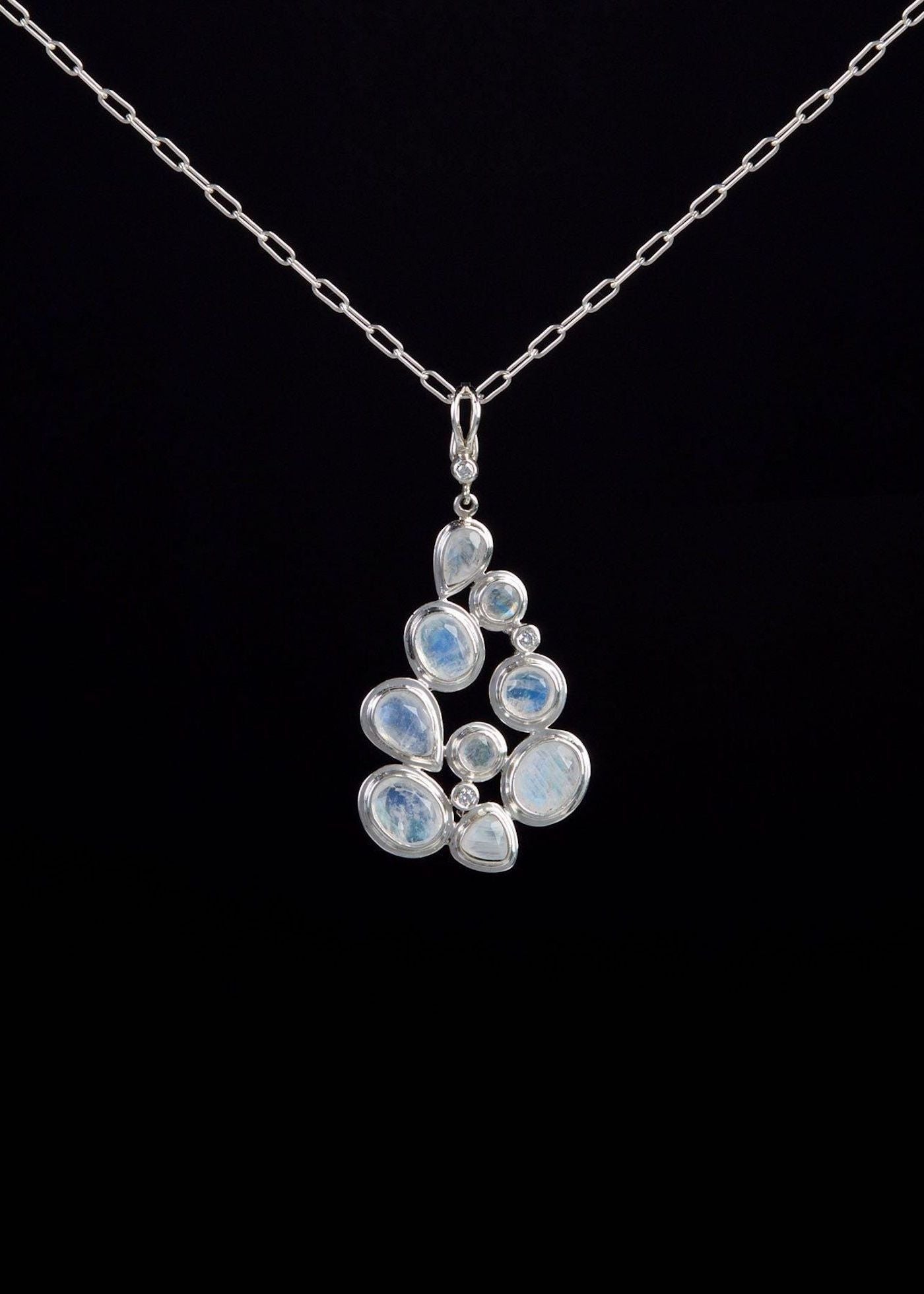 Moonstone & Diamond 9 Stone Mosaic Sterling Pendant - Darby Scott