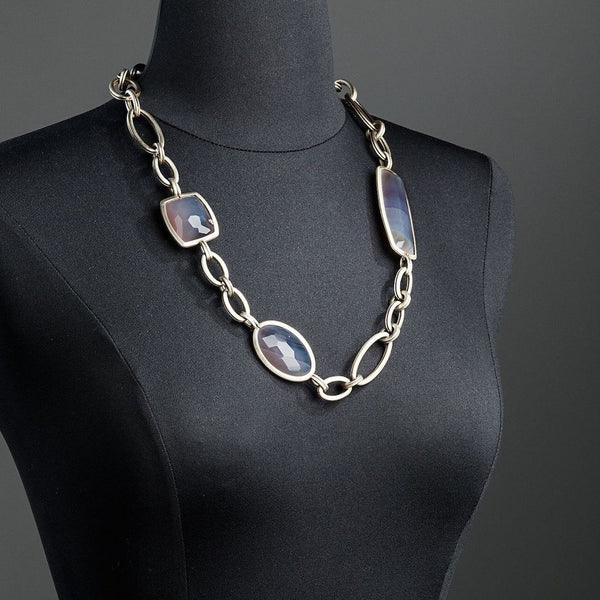 Grey Agate and white brass Chain Link Necklace - Darby Scott