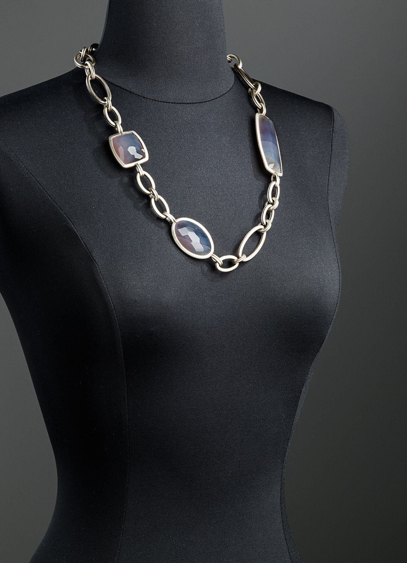 Grey Agate and white brass Chain Link Necklace - Darby Scott