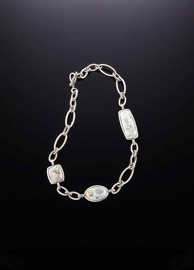 Flat View Ocean Jasper & White Brass Chain Link Necklace - Darby Scott