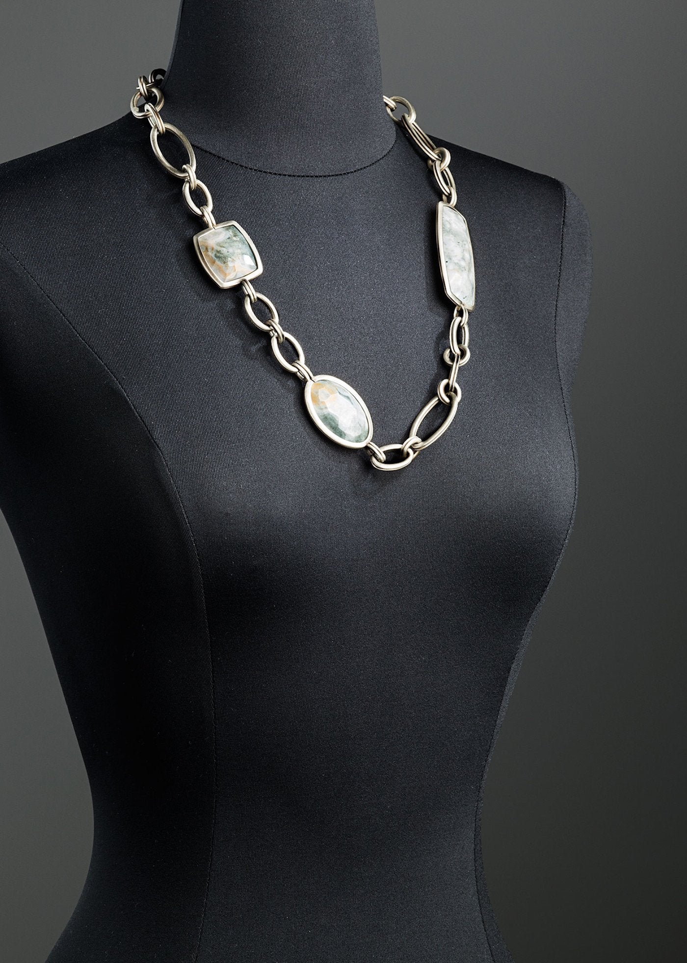 Ocean Jasper & White Brass Chain Link Necklace - Darby Scott