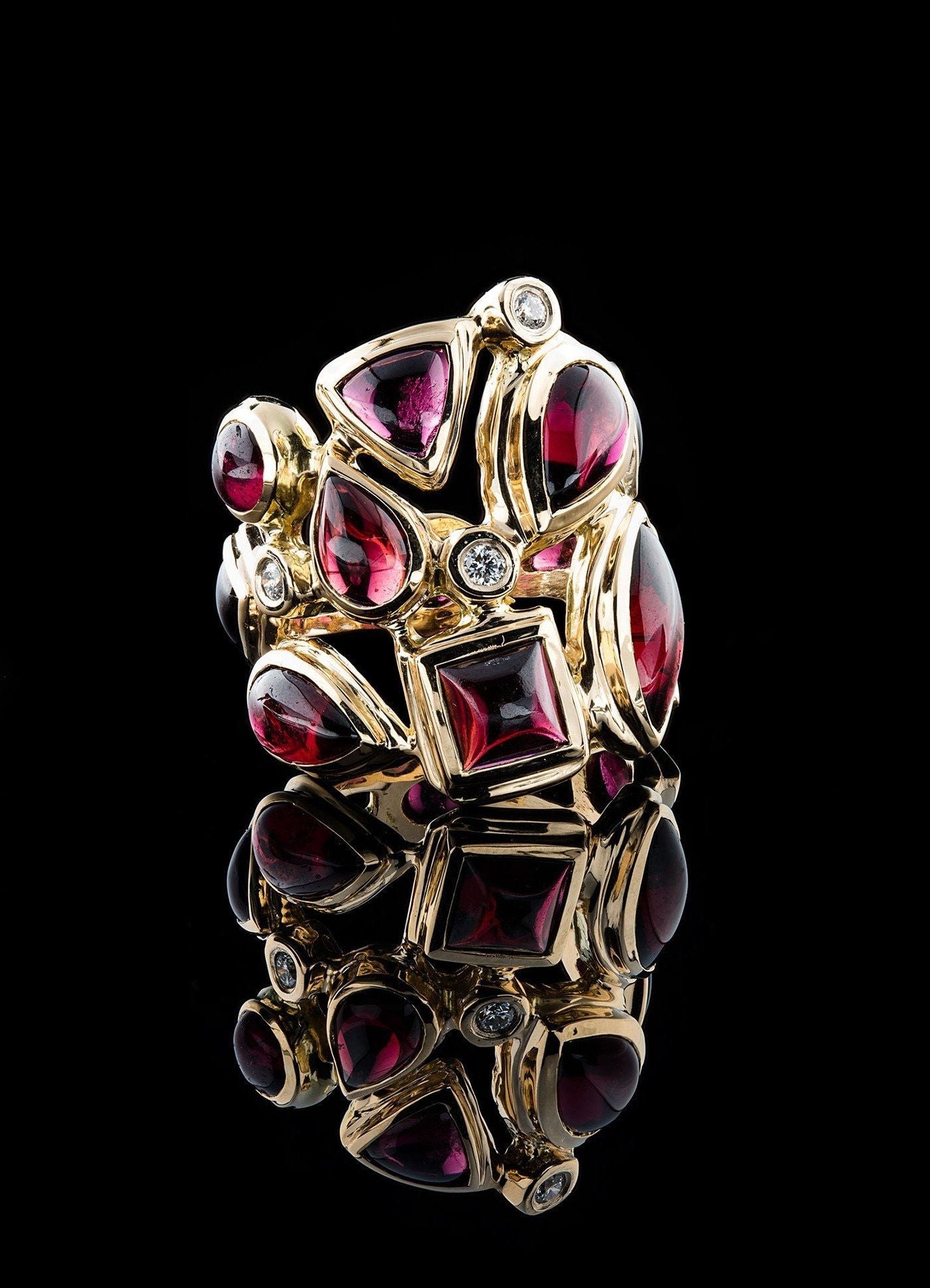 Teardrop Garnets & Diamond accent Mosaic Ring - Darby Scott