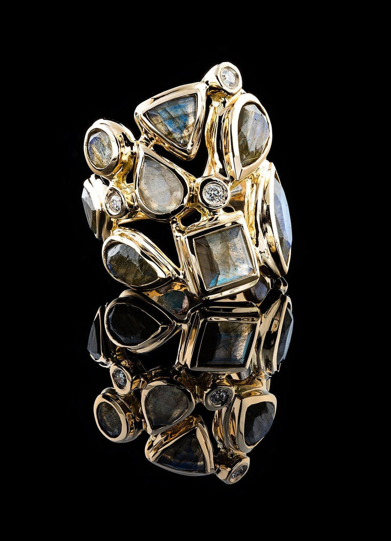 Mosaic Labradorite & diamond ring set in 18k yellow gold - Darby Scott