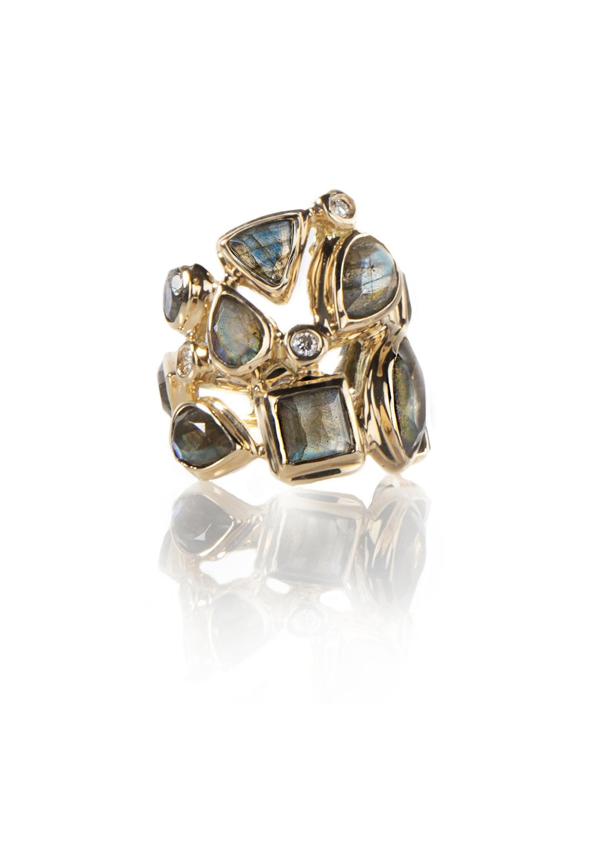 Labradorite & diamond mosaic 18k yellow gold cocktail ring - Darby Scott