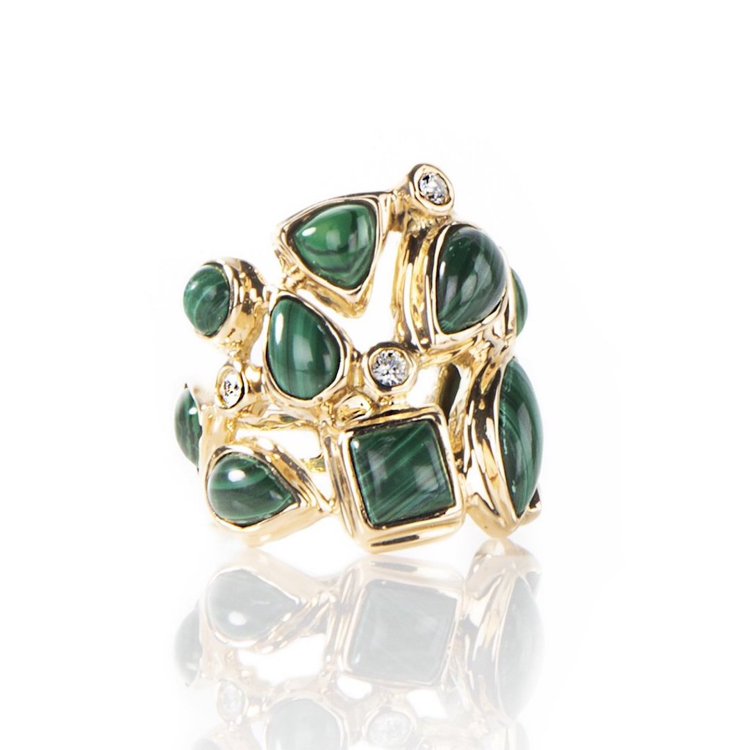 Malachite & Diamond 18k Yellow Gold Mosaic Cocktail Ring - Darby Scott