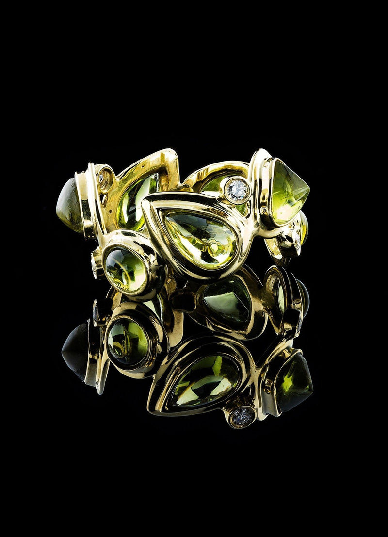 Mosaic Band Ring with Peridot & Diamond set in 18K Yellow Gold - Darby Scott