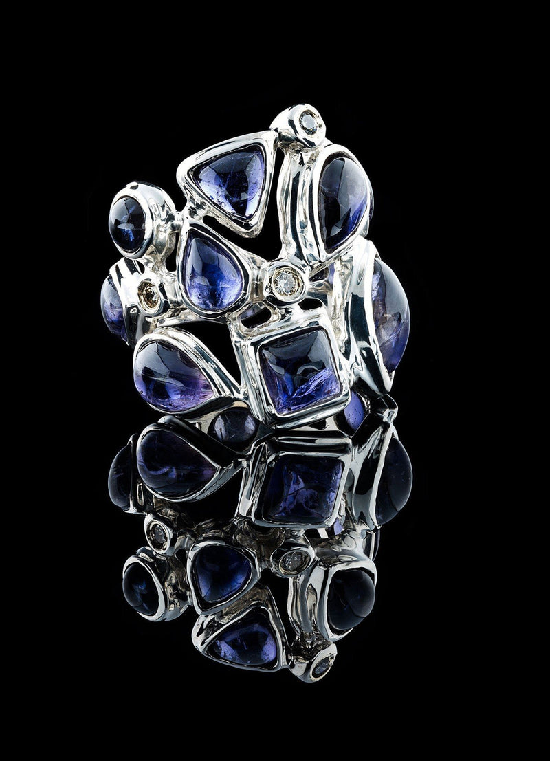 Iolite & Diamond Mosaic Cocktail Ring set in Sterling Silver  - Darby Scott