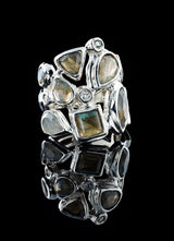 mosaic Labradorite & diamond cocktail ring set in sterling - Darby Scott