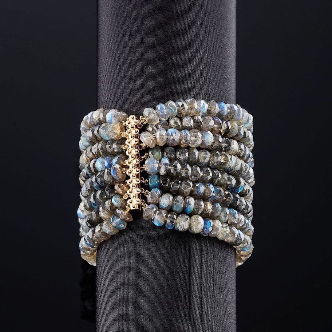 Labradorite eight strand bracelet with 14K yellow gold clasp - Darby Scott