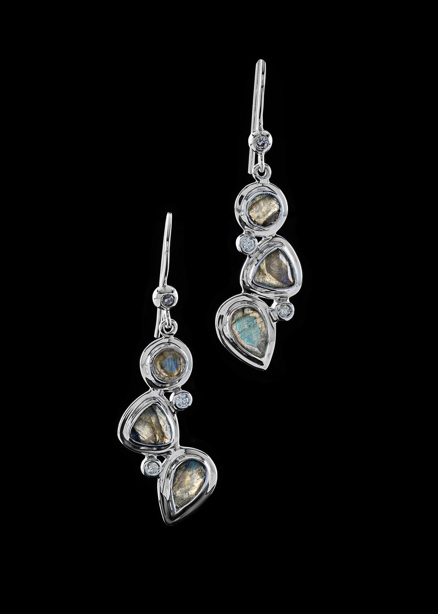 Labradorite diamond sterling earring mosaic 3 stone - Darby Scott