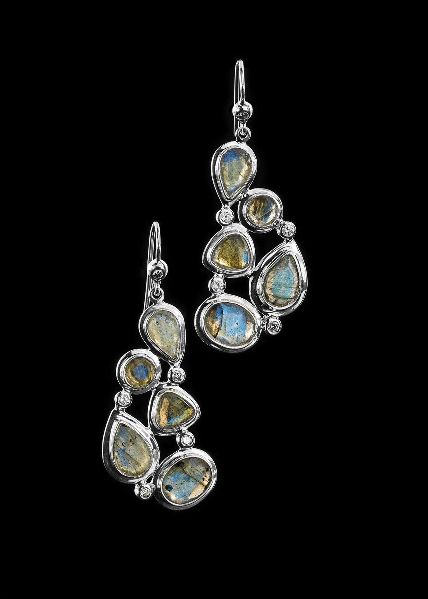 Labradorite diamond sterling earring mosaic 5 stone - Darby Scott