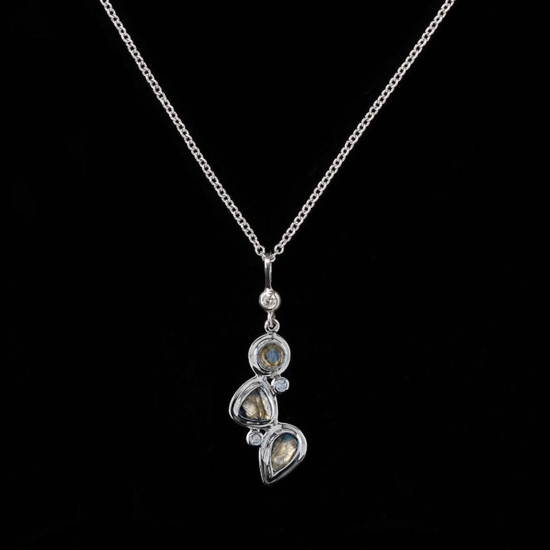 Labradorite diamond sterling necklace mosaic 3 stone - Darby Scott