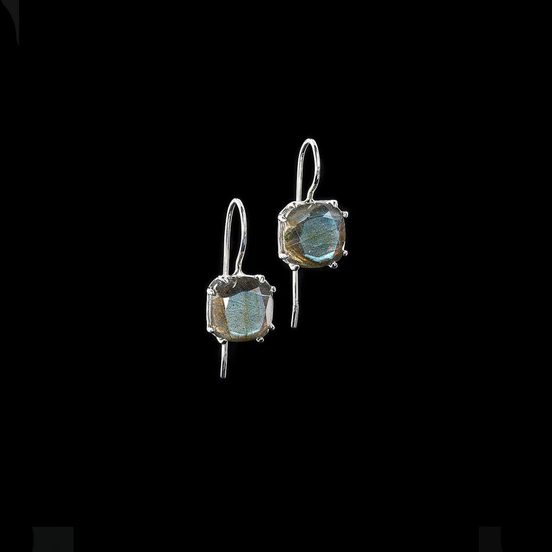 Labradorite 12MM Cushion Cut Sterling Silver Earrings - Darby Scott