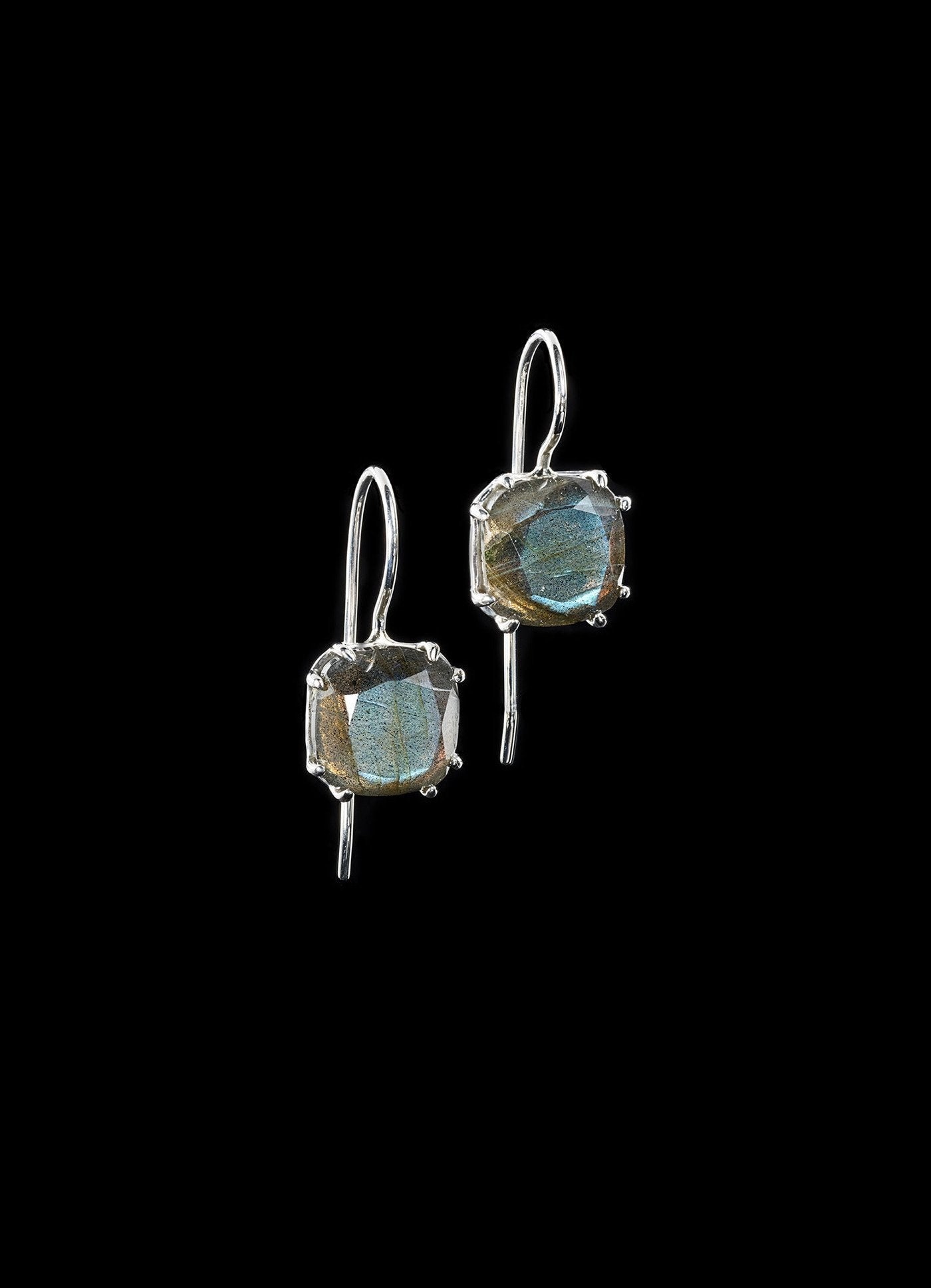 Labradorite 12MM Cushion Cut Sterling Silver Earrings - Darby Scott