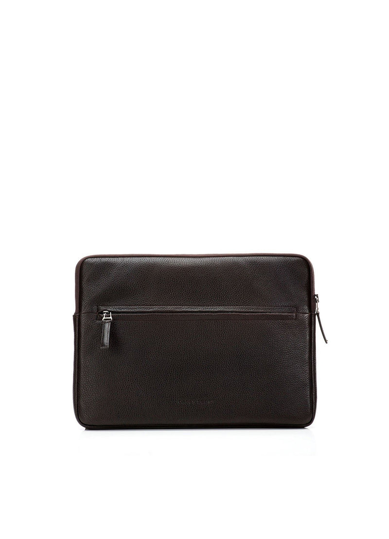 Back view of Brown Leather Monogram Parker Laptop Case - Darby Scott