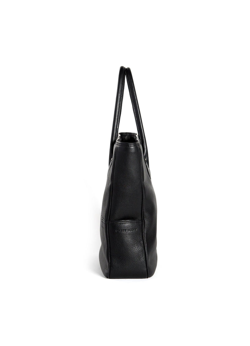 Side view of Black Pebble Leather Essex Tote - Darby Scott