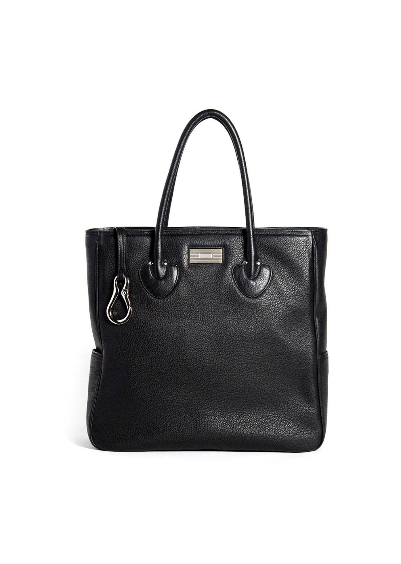 Black Leather Essex Tote with Sterling Monogram Plate  - Darby Scott