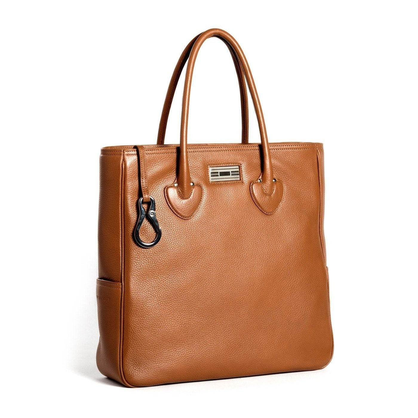 Cognac Leather Essex Tote with Sterling Monogram Plate - Darby Scott