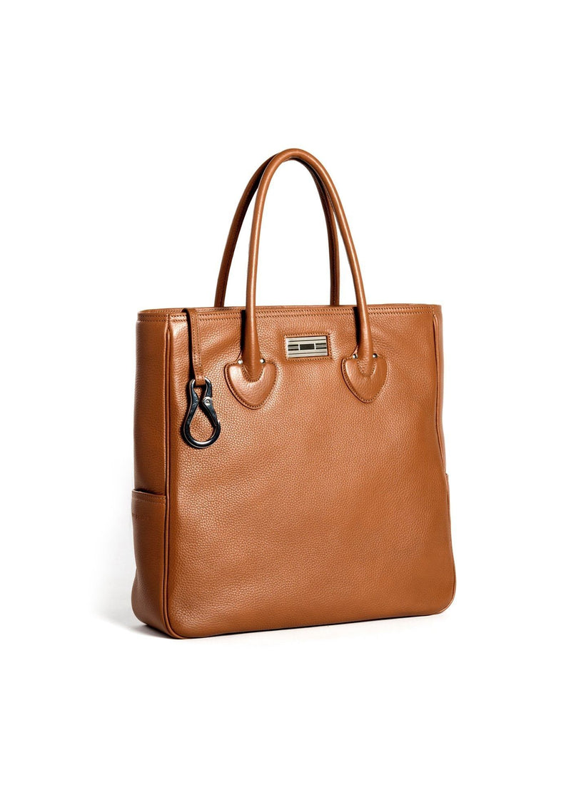 Cognac Leather Essex Tote with Sterling Monogram Plate - Darby Scott
